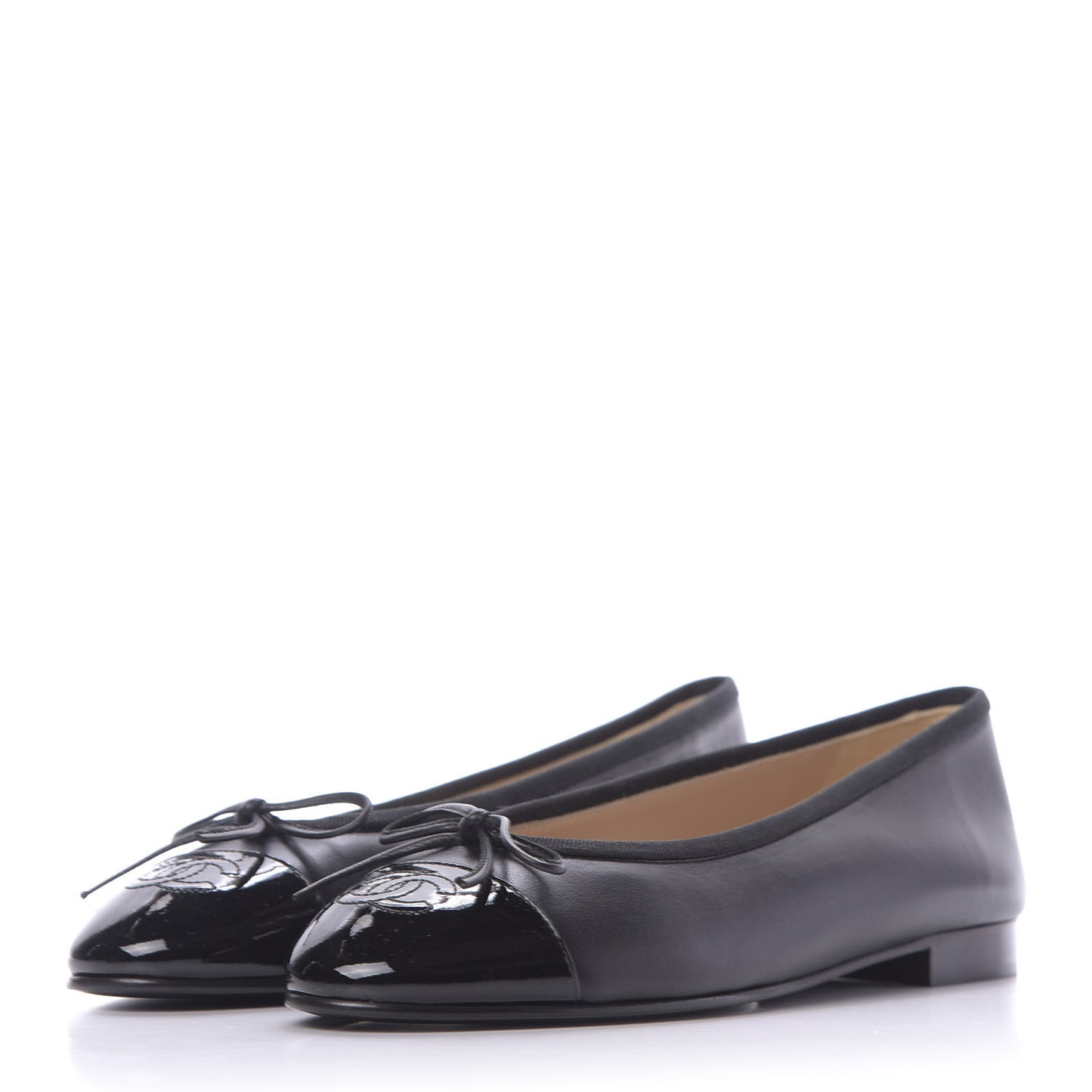 Lambskin Cap Toe Ballerina Flats 37.5 Black