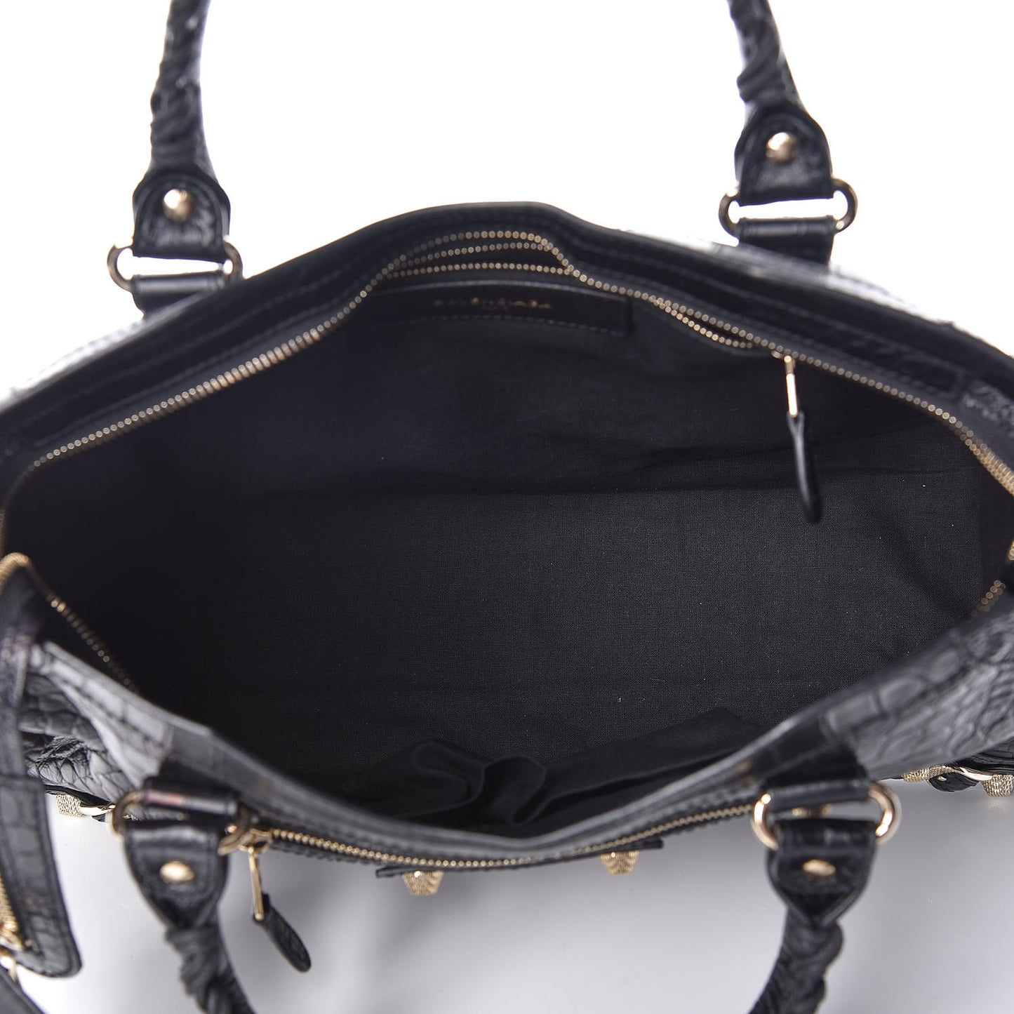 Calfskin Crocodile Embossed Giant 12 Gold Hardware City Black