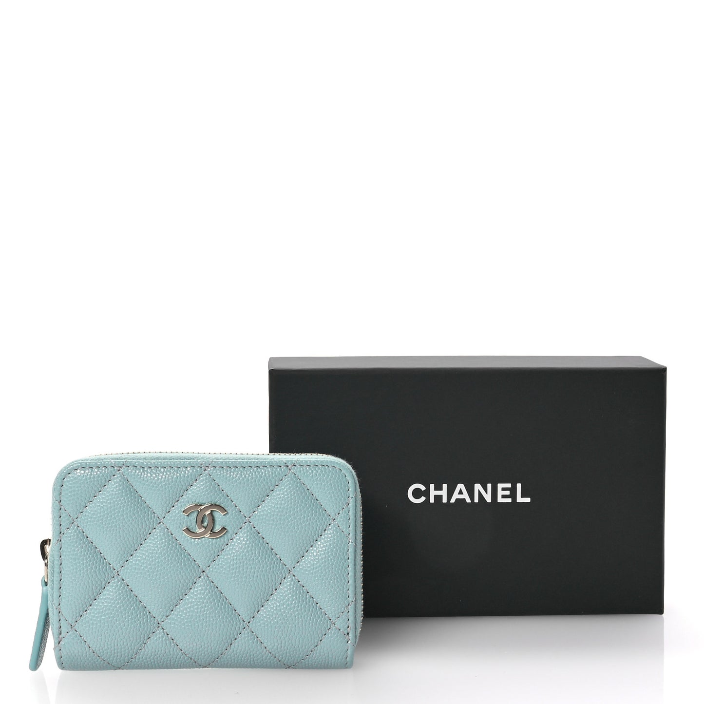 Caviar Quilted Zip Coin Purse Light Blue