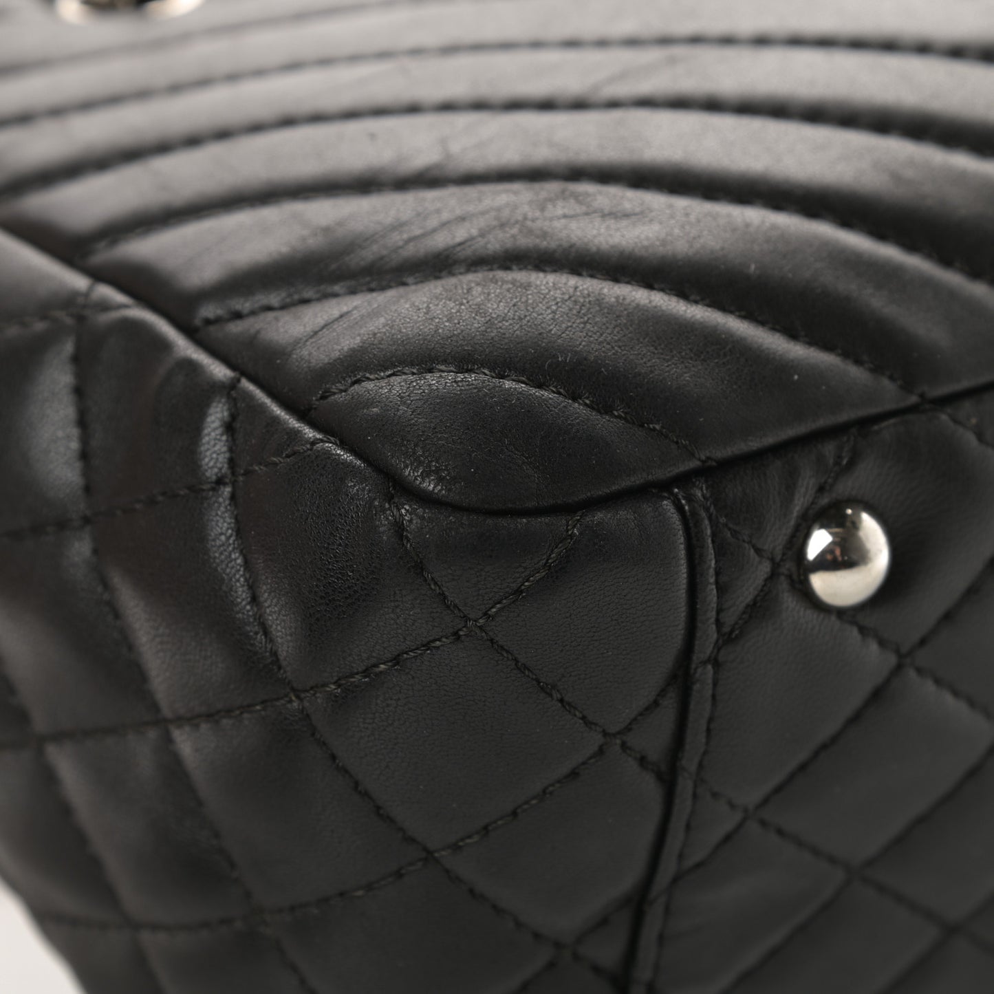 Lambskin Chevron Quilted Shoulder Bag Black