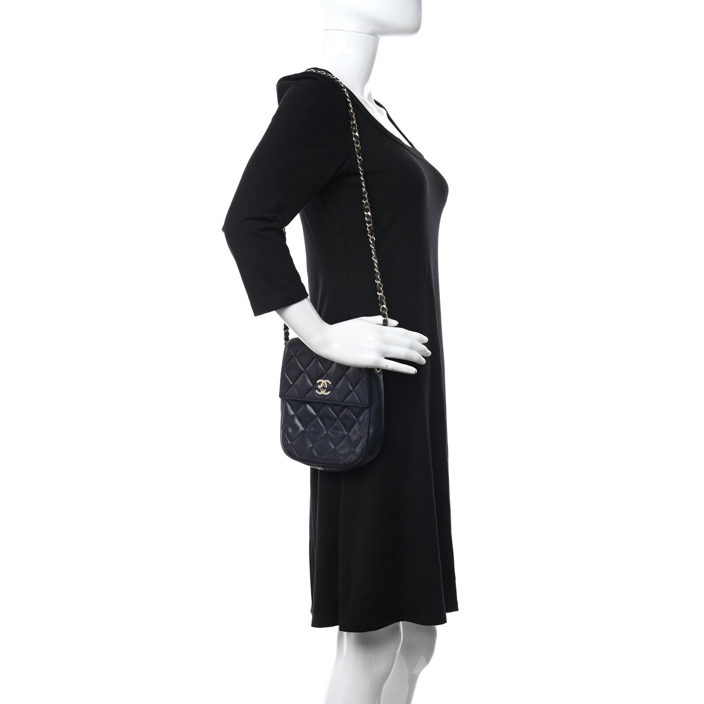 Lambskin Quilted Flap Crossbody Navy Blue