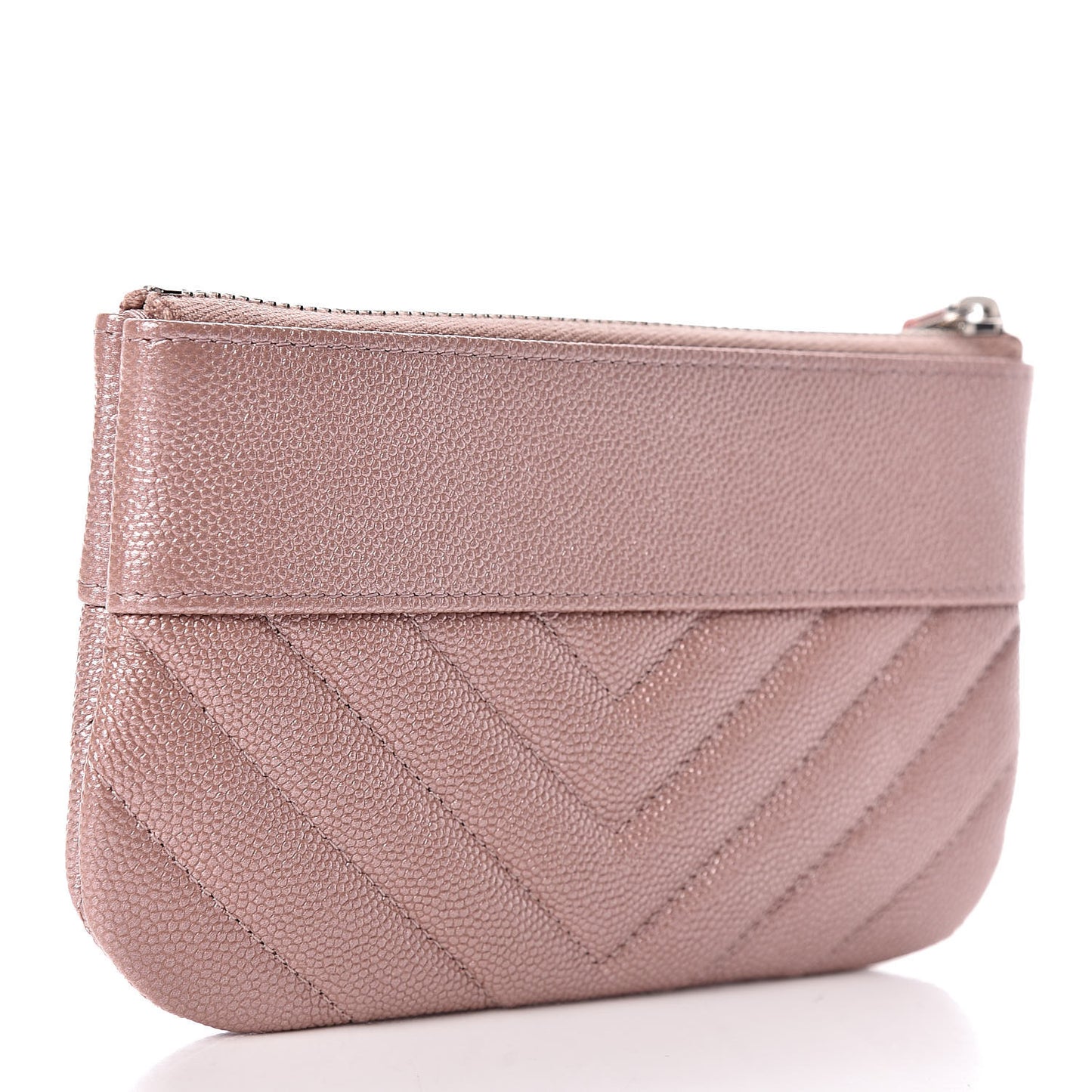 Metallic Caviar Chevron Quilted Small Vintage Mademoiselle Cosmetic Case Pink