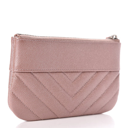Chanel Metallic Caviar Chevron Quilted Small Vintage Mademoiselle Cosmetic Case Pink 3 of 8
