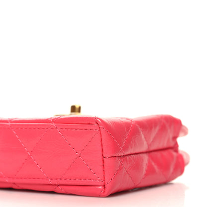 Chanel Shiny Aged Calfskin Quilted Mini Nano Kelly Shopper Dark Pink 10 of 11