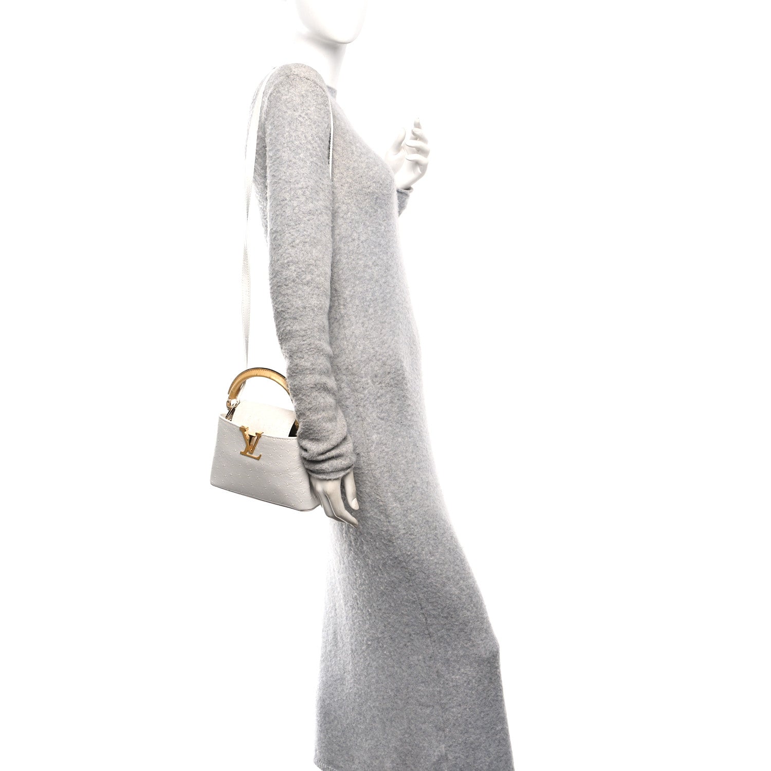 Louis Vuitton Iridescent Ostrich Capucines Mini White Gold 2 of 9