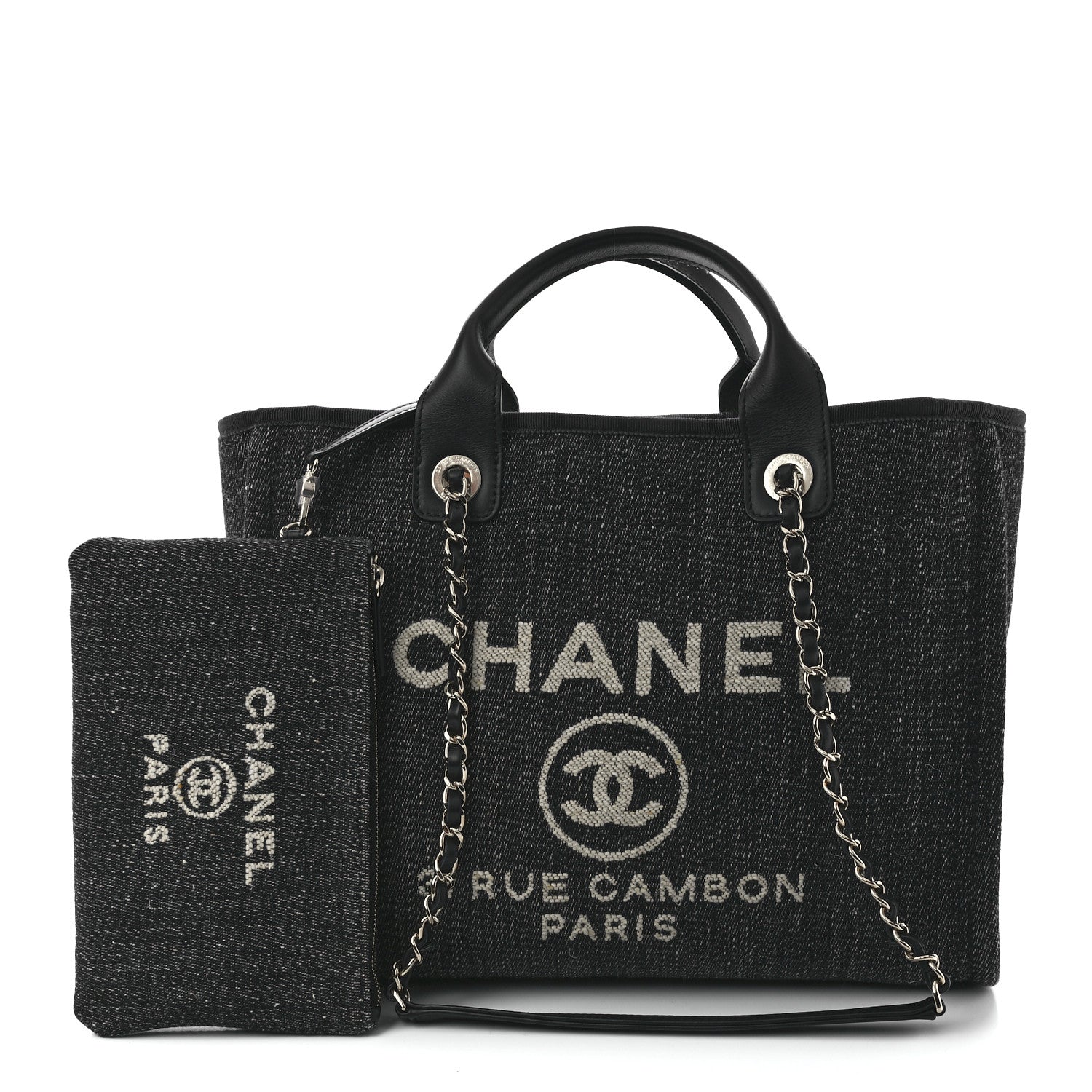 Chanel Denim Small Deauville Tote Dark Blue White 1 of 13