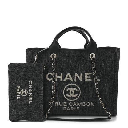 Chanel Denim Small Deauville Tote Dark Blue White 1 of 13