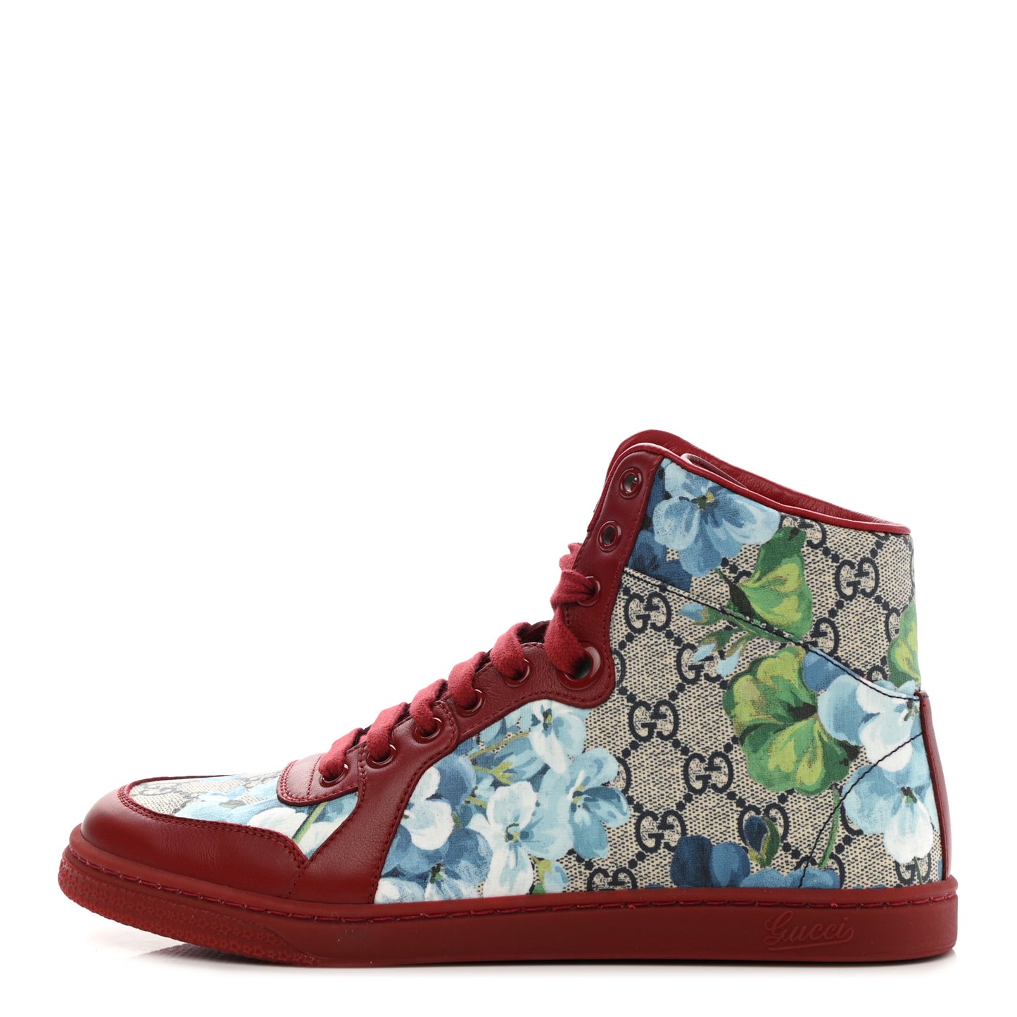 GG Supreme Monogram Blooms Womens High Top Sneakers 37.5 Beige Blue Navy Red