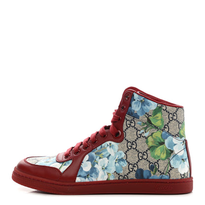 Gucci GG Supreme Monogram Blooms Womens High Top Sneakers 37.5 Beige Blue Navy Red 1 of 8
