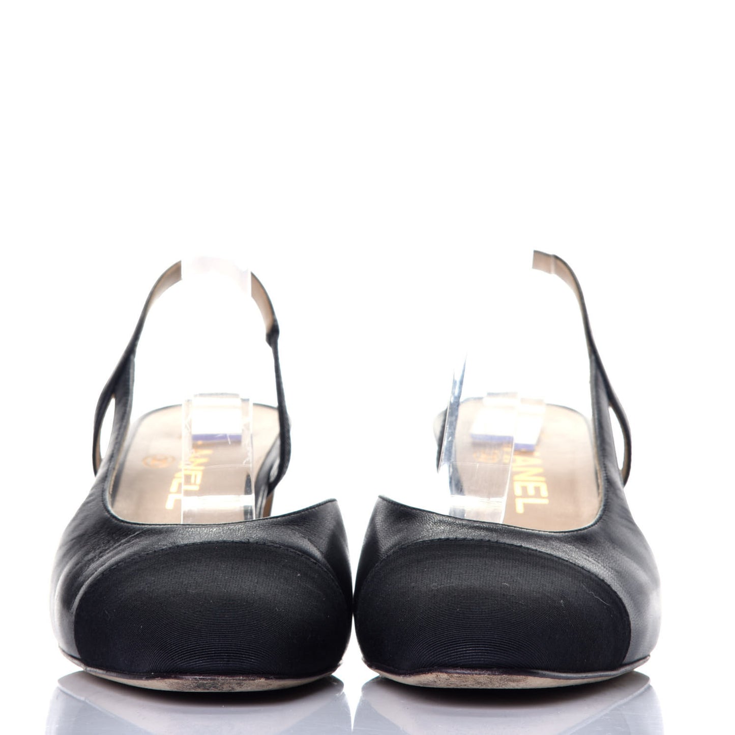 Goatskin Grosgrain Cap Toe CC Slingback Sandals 38.5 Black