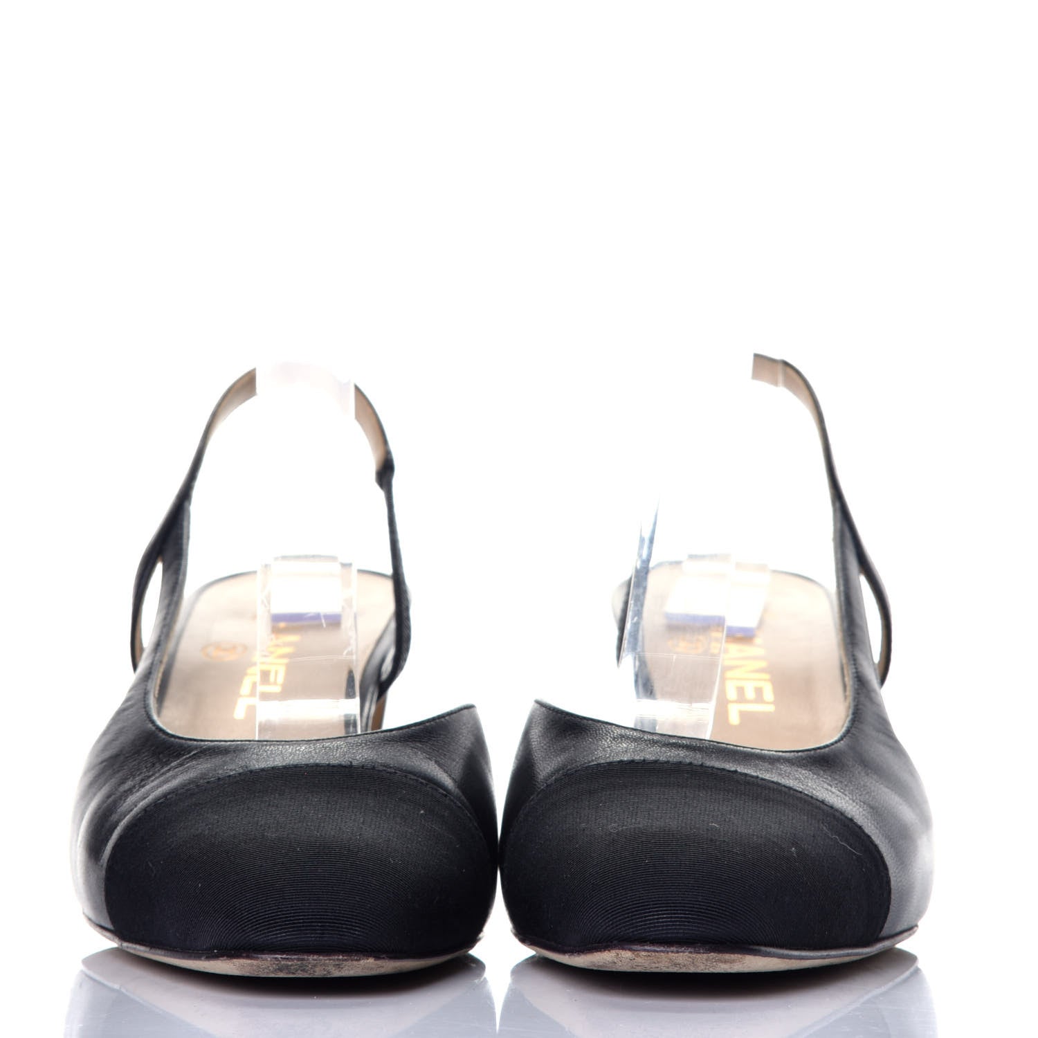 Chanel Goatskin Grosgrain Cap Toe CC Slingback Sandals 38.5 Black 2 of 8