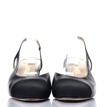 Chanel Goatskin Grosgrain Cap Toe CC Slingback Sandals 38.5 Black 2 of 8