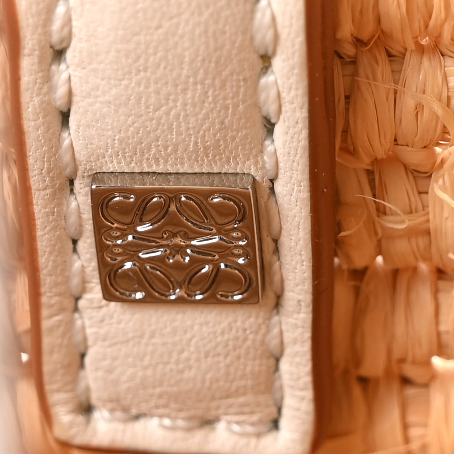 Raffia Square Small Basket Tote Bag Natural White