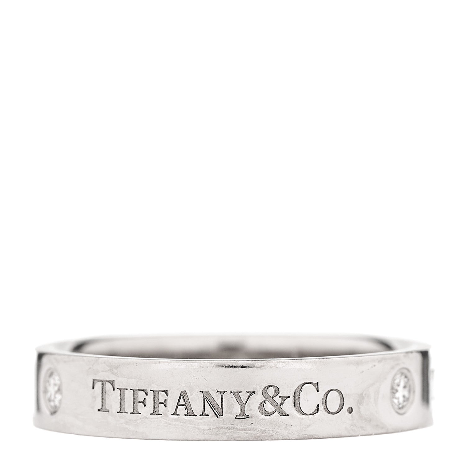 Tiffany Platinum Diamond 4mm Logo Band Ring 55 7.25 3 of 4
