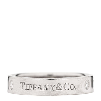 Tiffany Platinum Diamond 4mm Logo Band Ring 55 7.25 3 of 4