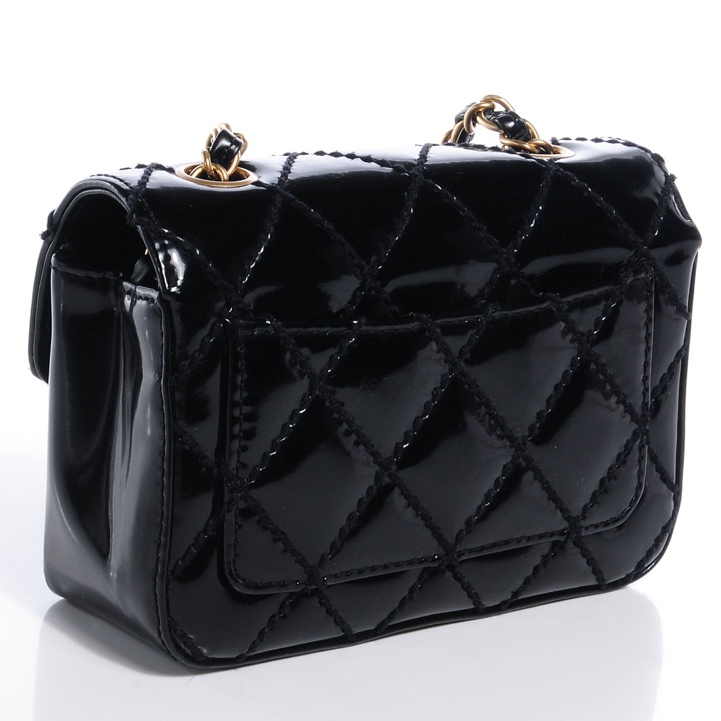 Patent Calfskin Quilted Mini Square Flap Black