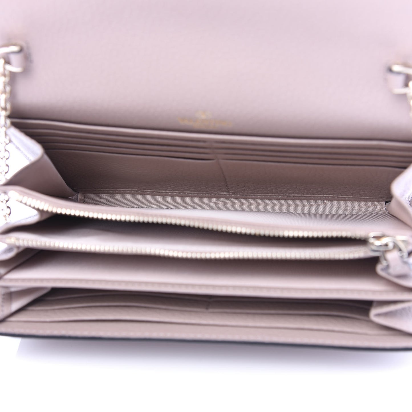 Pebbled Calfskin Rockstud Envelope Wallet on Chain Poudre
