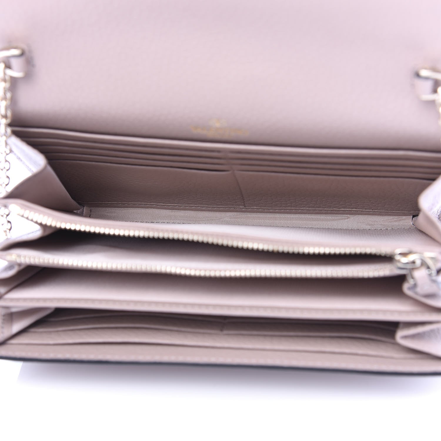 Valentino Garavani Pebbled Calfskin Rockstud Envelope Wallet on Chain Poudre 5 of 10