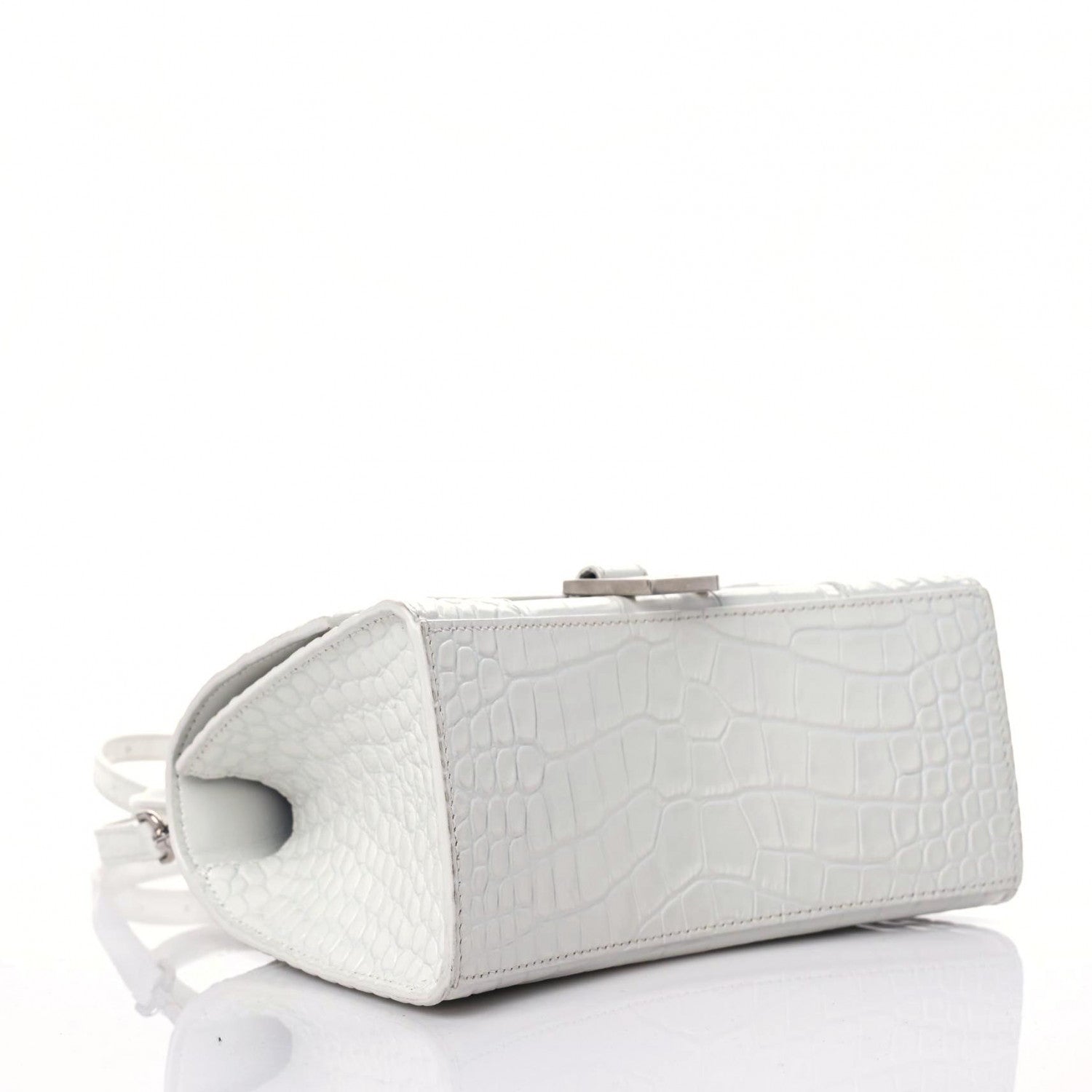 Balenciaga Calfskin Crocodile Embossed Small Hourglass Top Handle Bag White 4 of 15