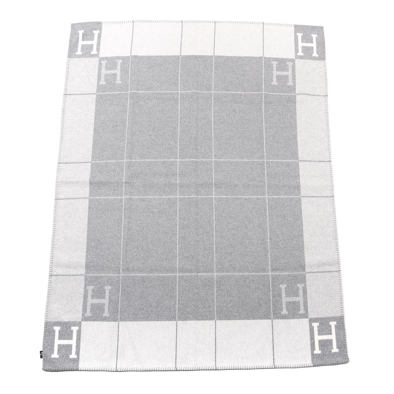 Hermes Wool Cashmere Avalon III Blanket Ecru Gris Clair 2 of 4