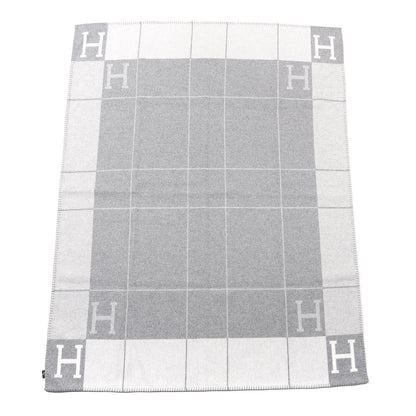 Hermes Wool Cashmere Avalon III Blanket Ecru Gris Clair 2 of 4