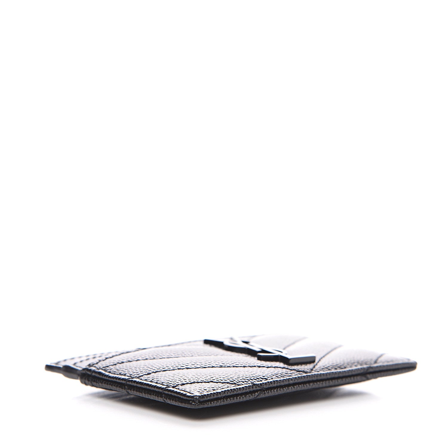 Saint Laurent Grain De Poudre Matelasse Chevron Monogram Credit Card Case Black 3 of 6