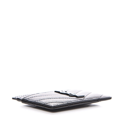 Saint Laurent Grain De Poudre Matelasse Chevron Monogram Credit Card Case Black 3 of 6