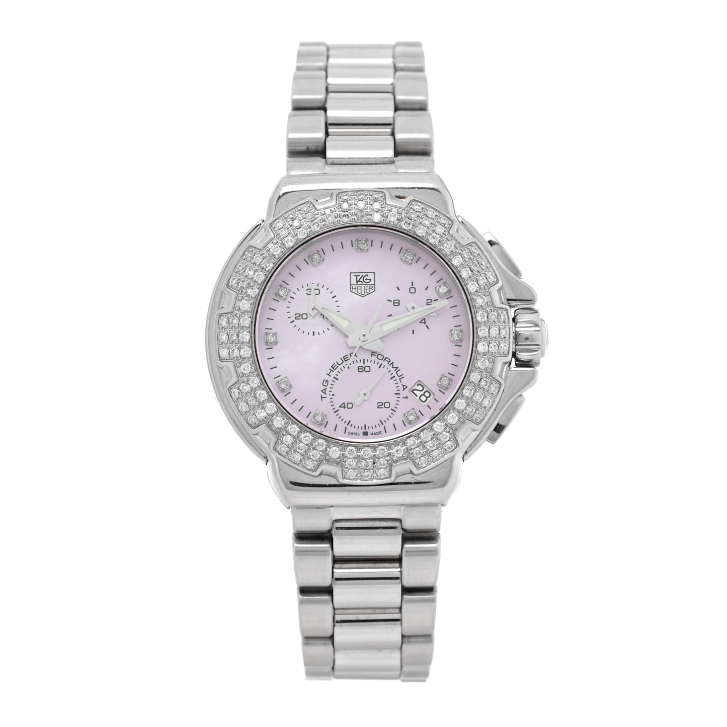 Stainless Steel Diamond Bezel Pink Mother of Pearl 37mm Formula 1 Quartz Watch CAC1311