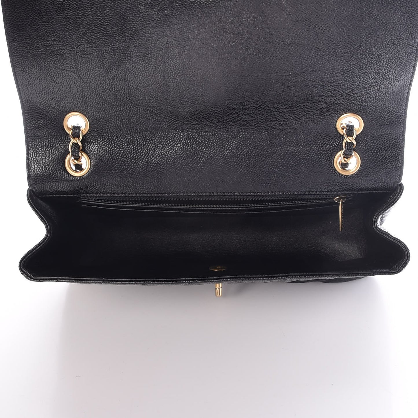 Crumpled Grained Calfskin Quilted Large Two Tone Flap Bag Black