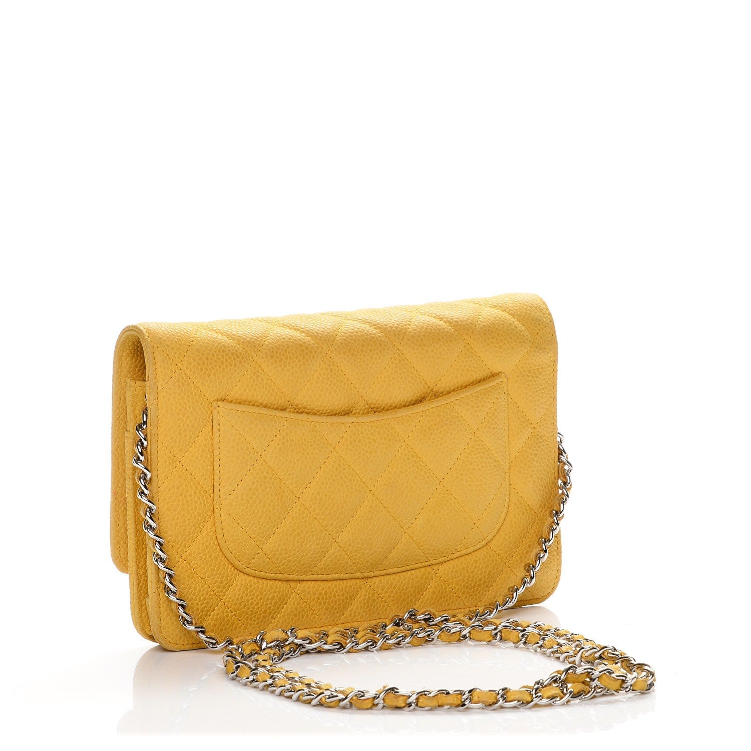 Chanel Iridescent Caviar Quilted Wallet on Chain WOC Yellow 3 of 9