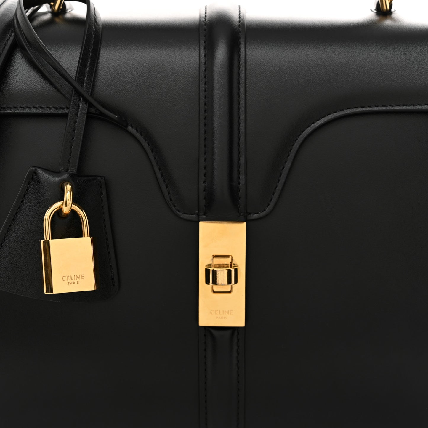 Satinated Calfskin Small 16 Top Handle Bag Black