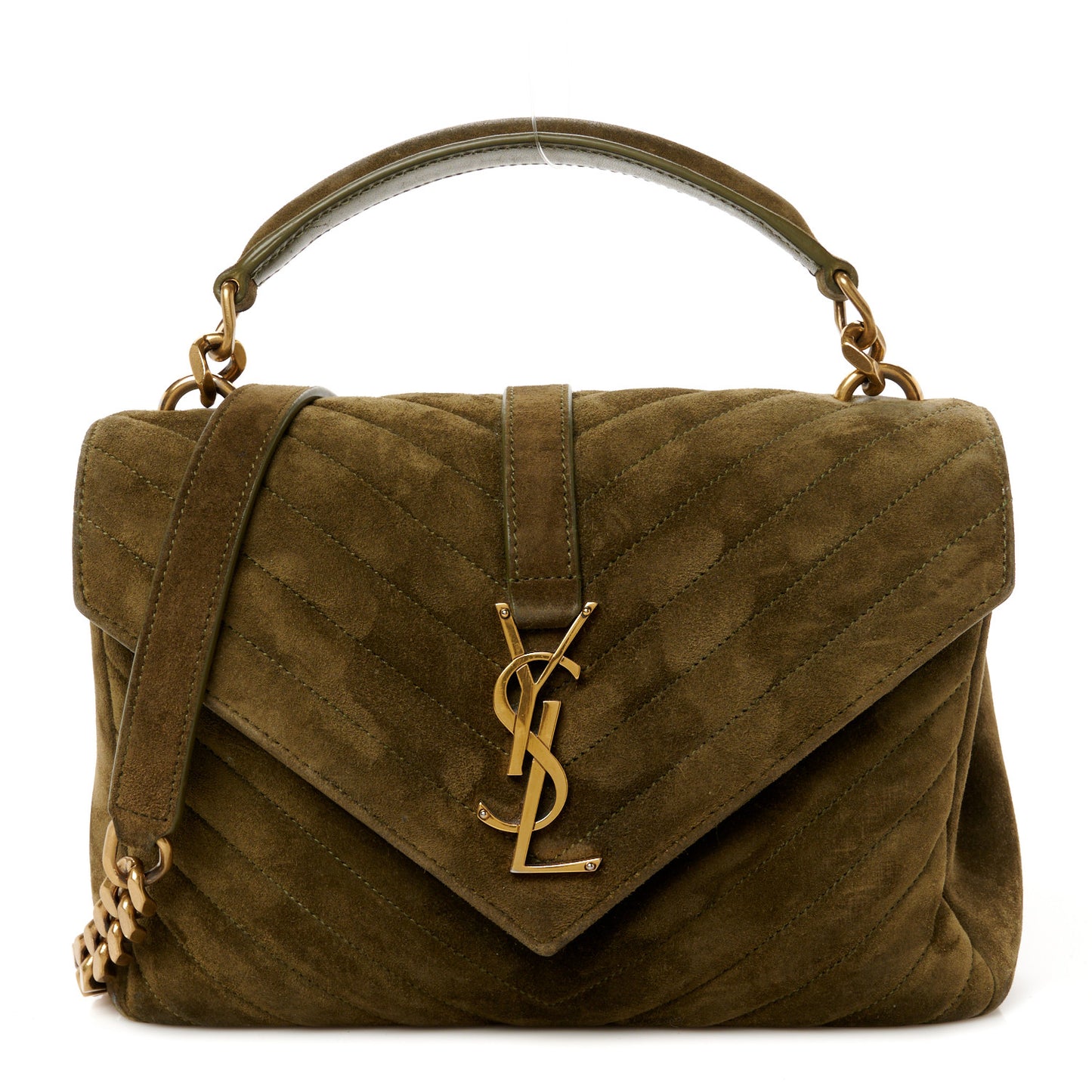 Suede Matelasse Chevron Monogram Medium College Bag Loden Green