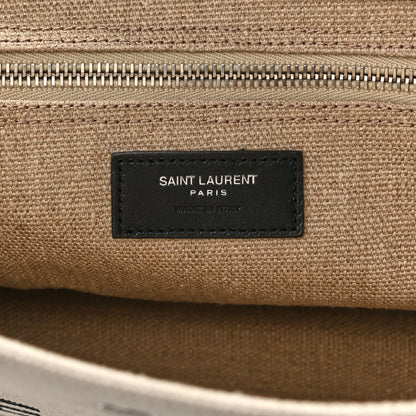 Saint Laurent Linen Calfskin Small Rive Gauche Tote Greggio Natural 6 of 10