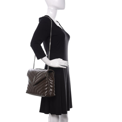 Saint Laurent Calfskin Y Quilted Monogram Medium Loulou Chain Satchel Kaki Fonce 2 of 11