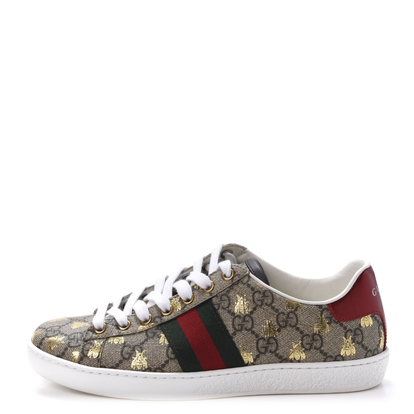 GG Supreme Monogram Bees Web Womens Ace Sneakers 36 Beige Oro Green Red