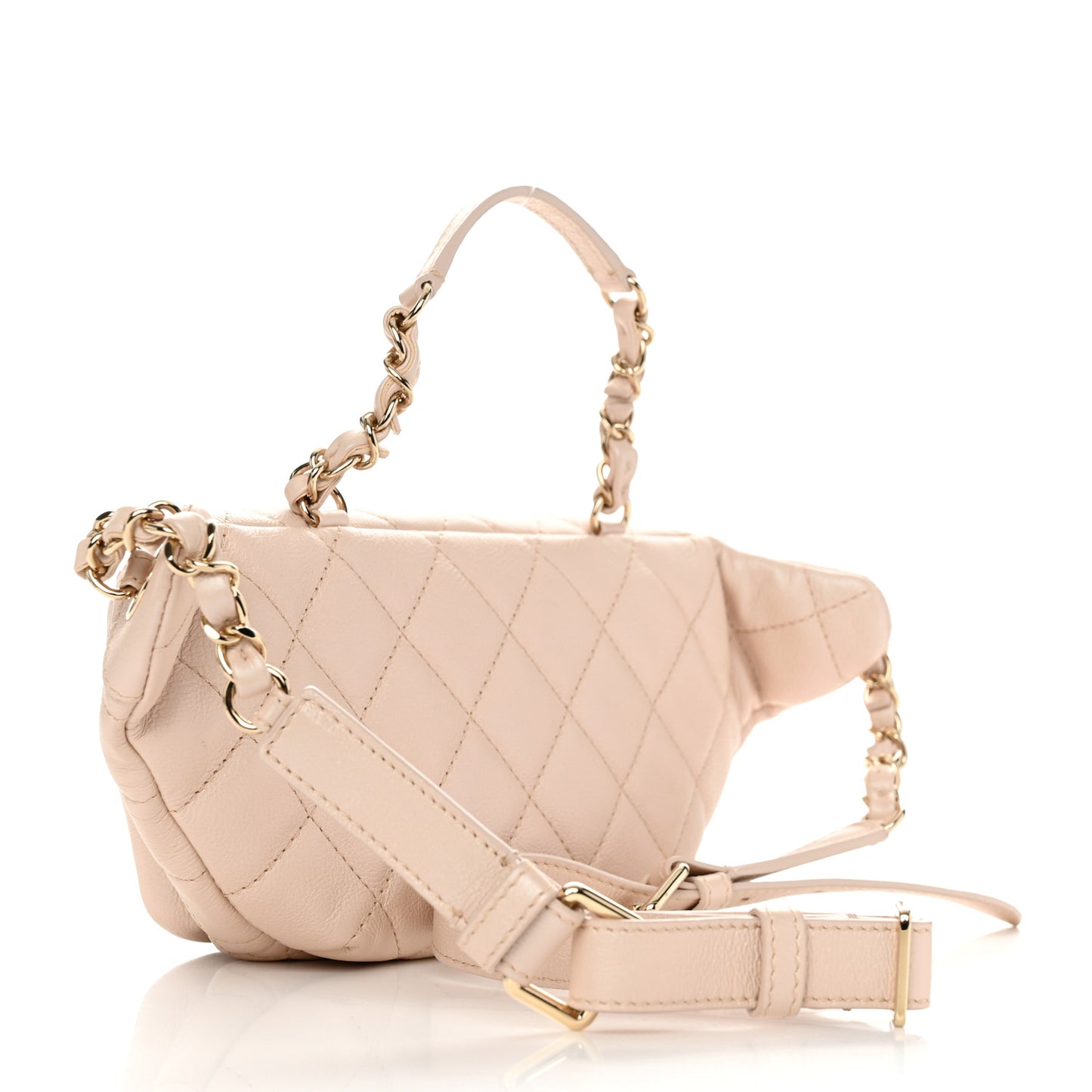 Iridescent Calfskin Quilted All About Waist Belt Bag Beige