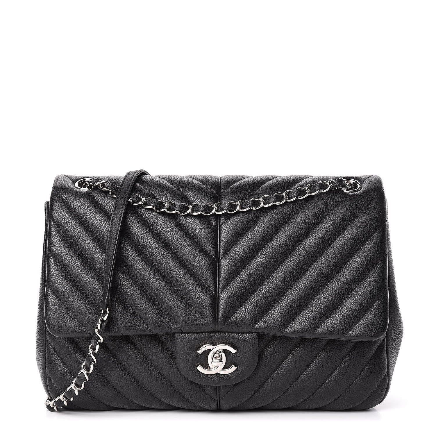 Chanel Caviar Chevron Quilted Large Puffy CC Flap Black 1 of 10