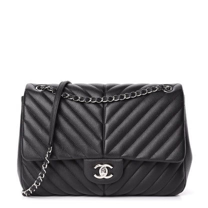 Chanel Caviar Chevron Quilted Large Puffy CC Flap Black 1 of 10