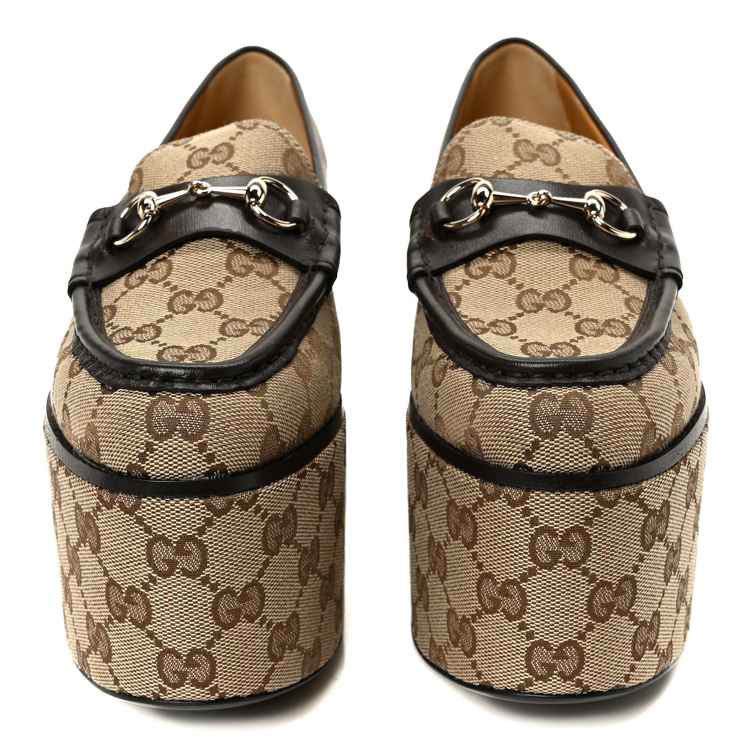 Gucci Canvas GG Monogram Horsebit Calfskin Womens Horsebit Platform Loafers 39.5 Beige Ebony Cocoa 3 of 10