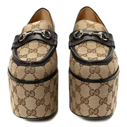 Gucci Canvas GG Monogram Horsebit Calfskin Womens Horsebit Platform Loafers 39.5 Beige Ebony Cocoa 3 of 10