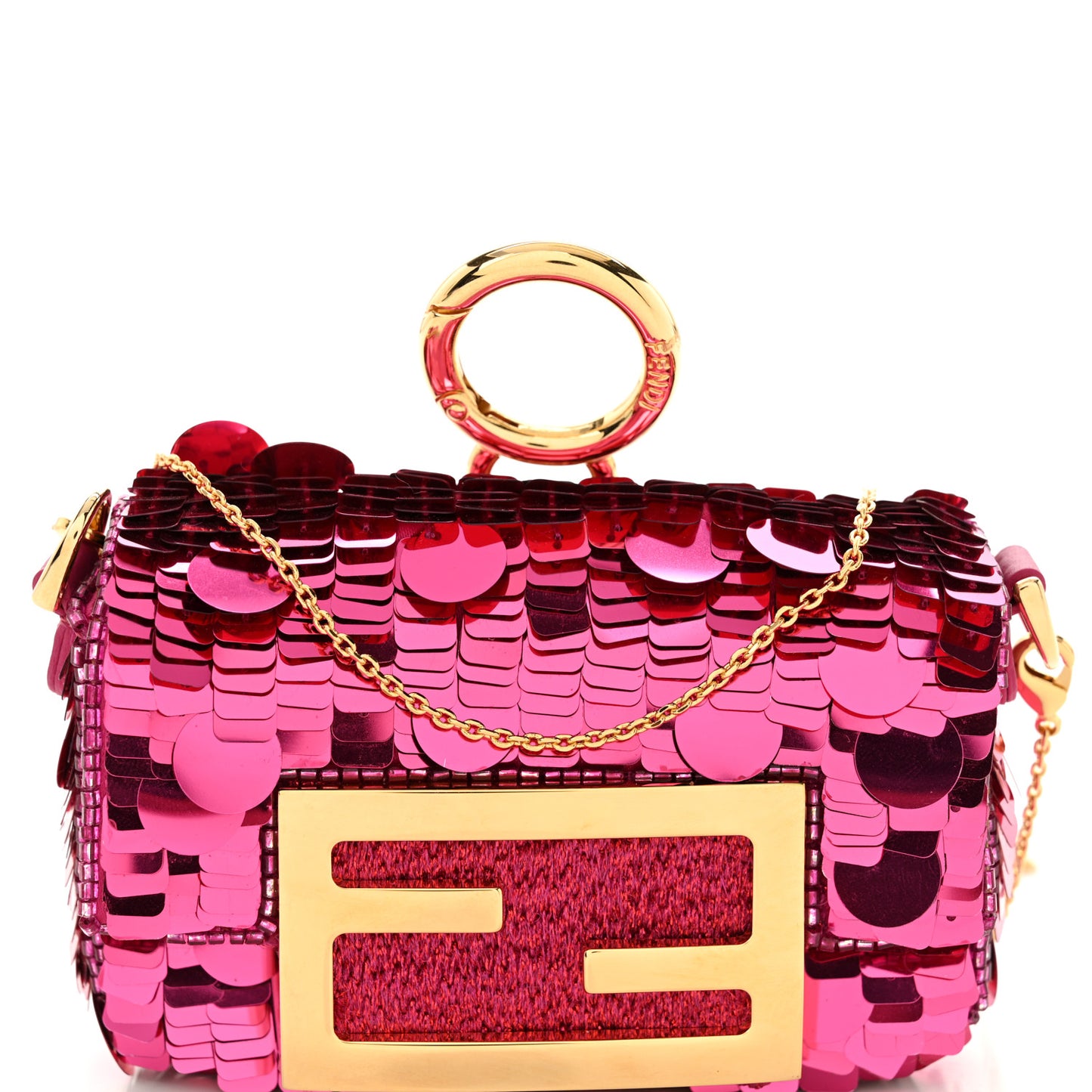 Sequin Paillettes Shiny Nappa Sex and the City Nano Maxi Buckle Baguette Charm Ciclamino Pilar