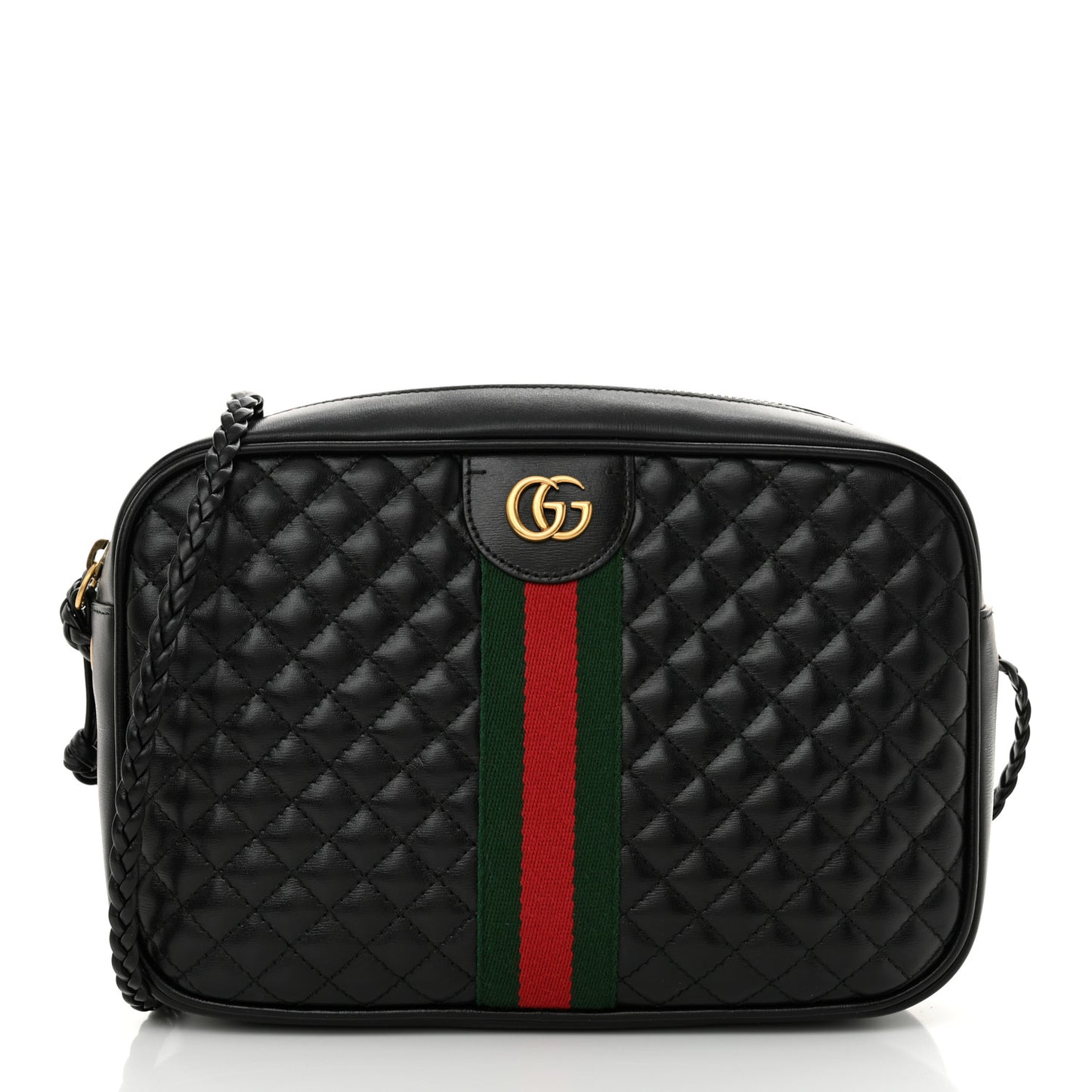 Calfskin Web Trapuntata Small GG Shoulder Bag Black