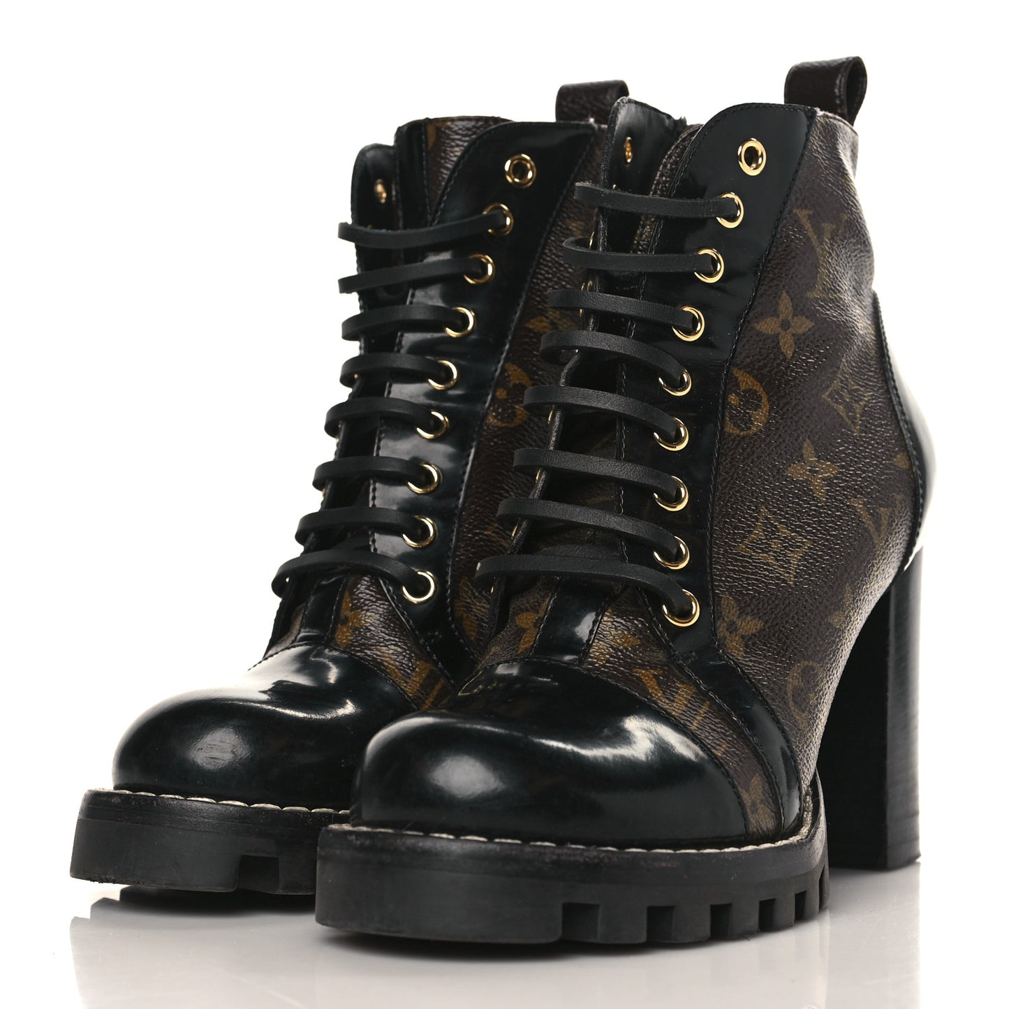 Patent Calfskin Monogram Star Trail Ankle Boots 37 Black