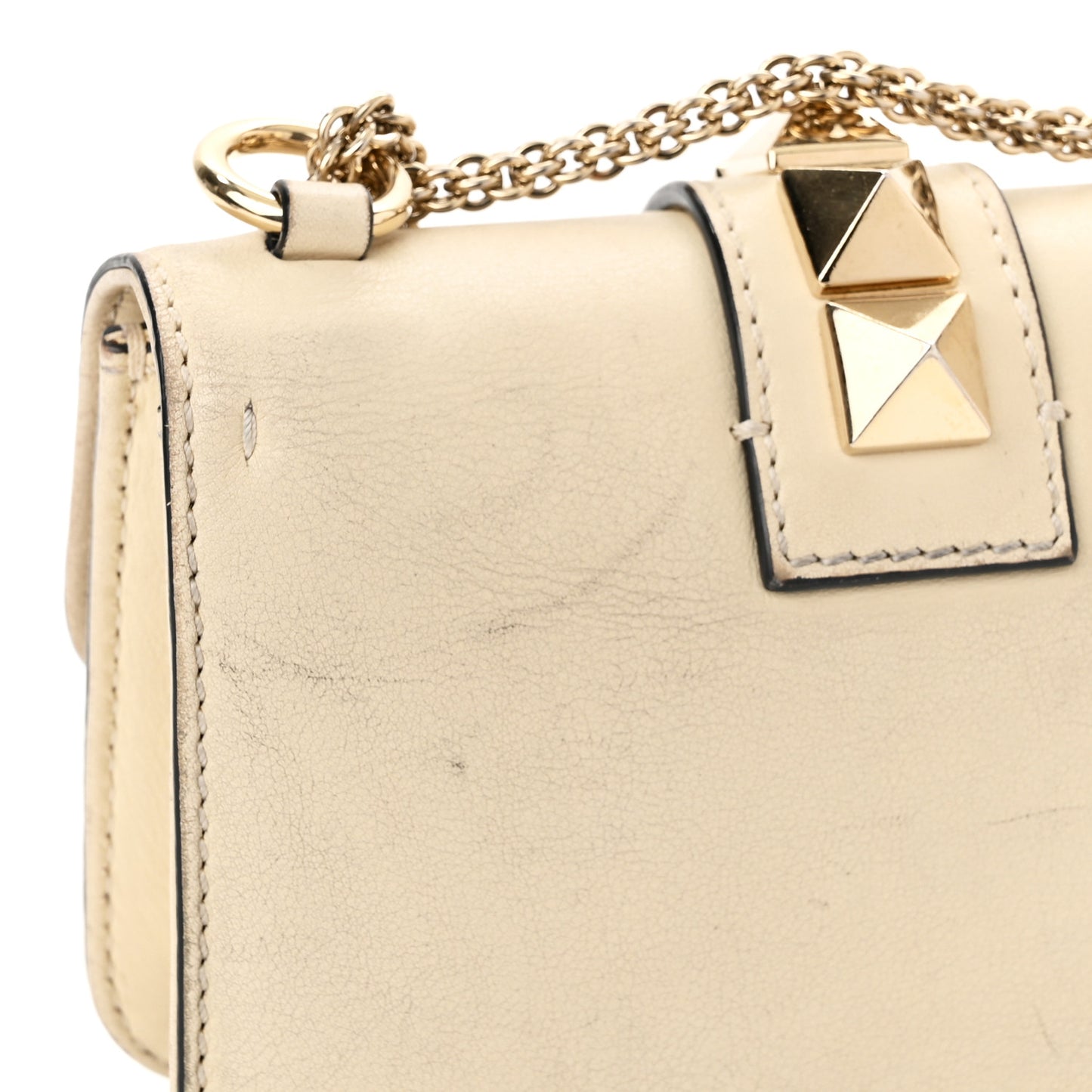 Vitello Mini Glam Lock Rockstud Flap White