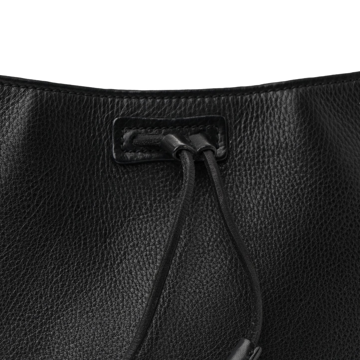 Pebbled Calfskin Drawstring Shoulder Bag Black
