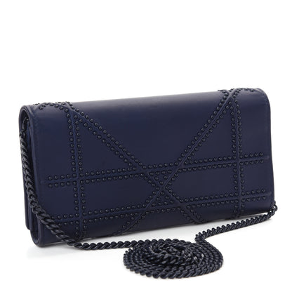 Christian Dior Matte Calfskin Studded Diorama Croisiere Chain Wallet Indigo 3 of 11