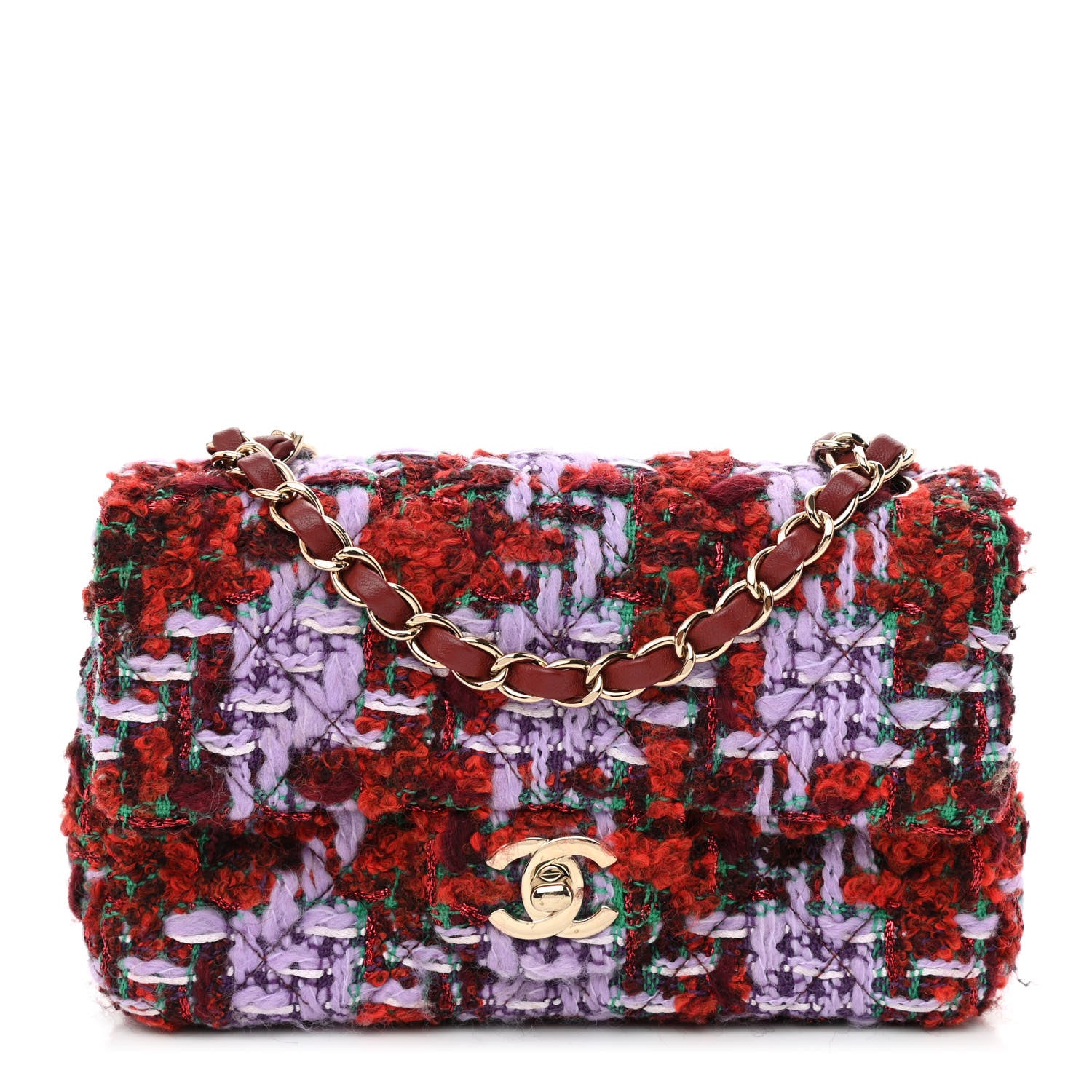 Chanel Tweed Quilted Mini Rectangular Flap Red Purple Green 1 of 10
