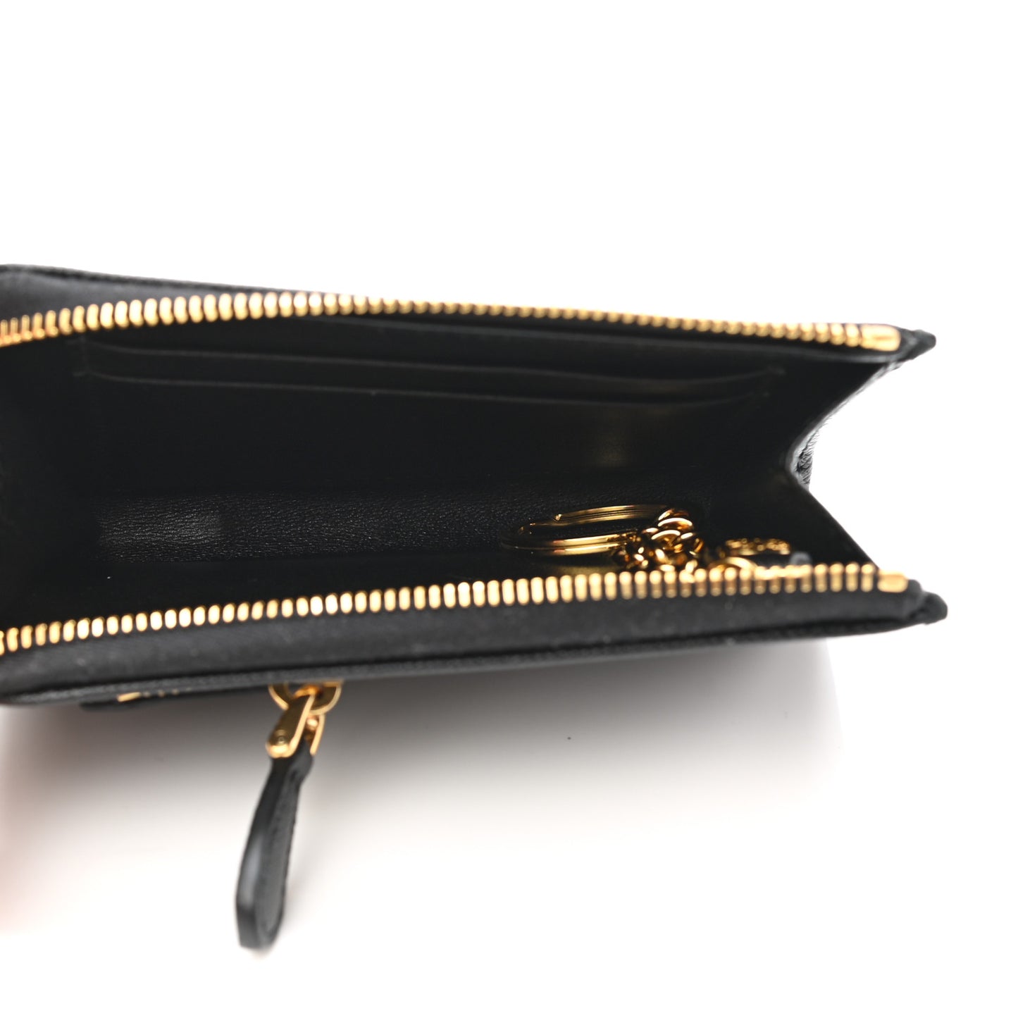 Saffiano Triangle Zip Around Keychain Black