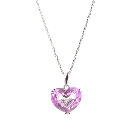 Chopard 18K White Gold Pink Sapphire 3 Diamonds So Happy Heart Necklace 3 of 7