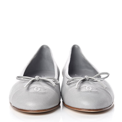 Chanel Caviar CC Cap Toe Ballerina Flats 38 Grey 2 of 11